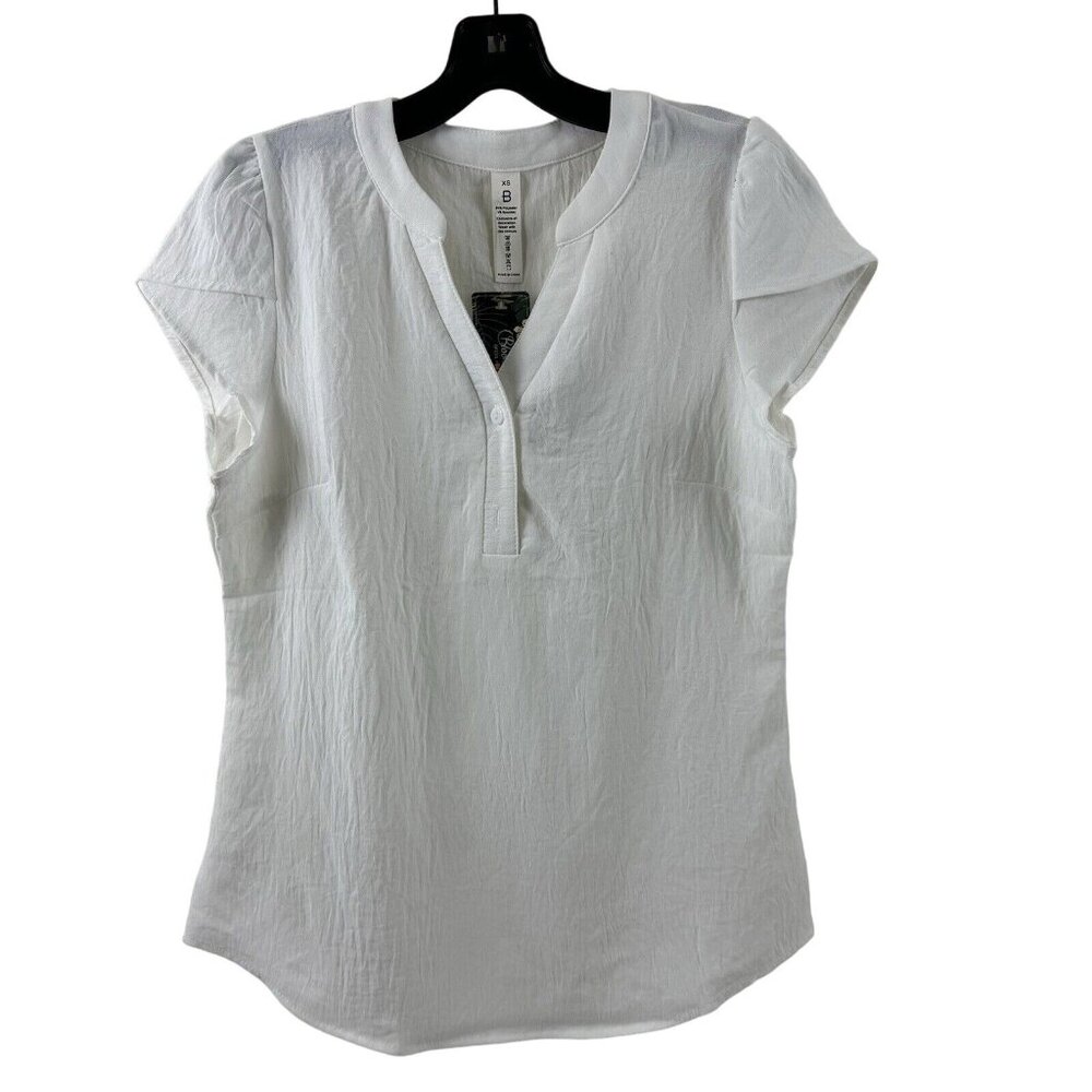 Blooming Jelly Women's White Petal Sleeve Curved Hem Plain Blouse Top Size XS